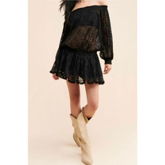 Free People Carina Meadow Lace Dress Black Size M MSRP $350‎ - Picture 2 of 14